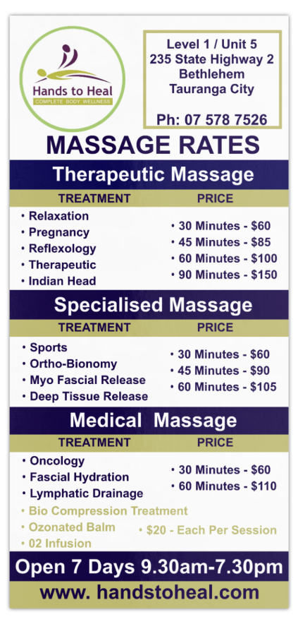 hands to heal massage therapy clinic - massage rates 2025